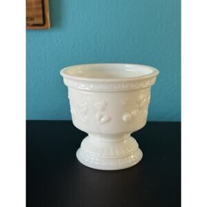 Vintage Milk Glass Pedestal Bowl Floral Embossed White Compote Candy Dish Decor